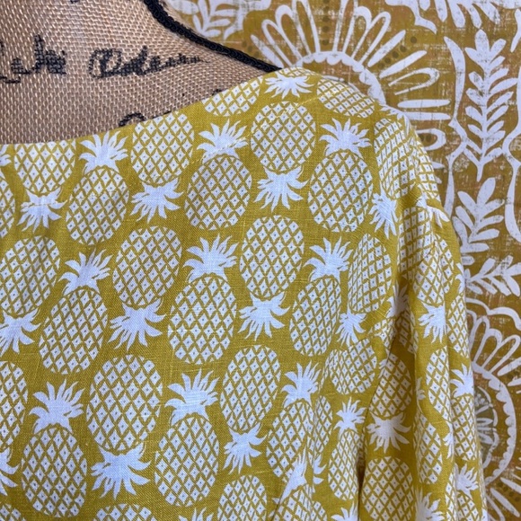 Boden Laurie Linen 3/4 Sleeve Shift Dress in Chartreuse, Pineapple Geo size 14R - Picture 7 of 13